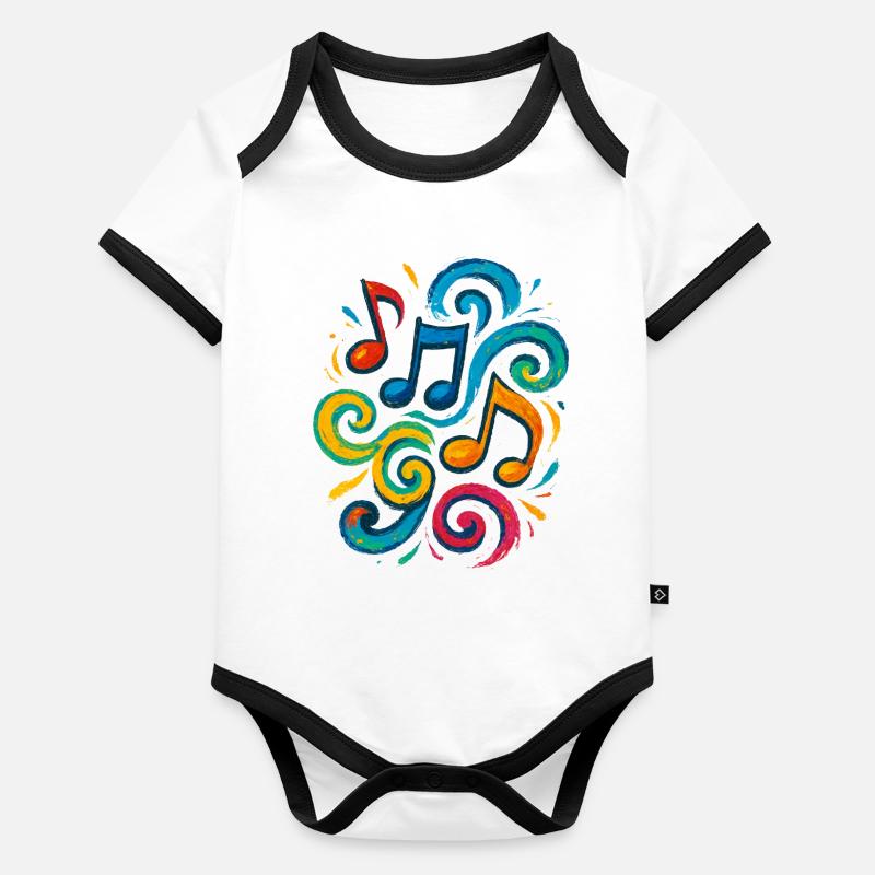 Notes de musique colorées Body Bébé bio contrasté manches courtes