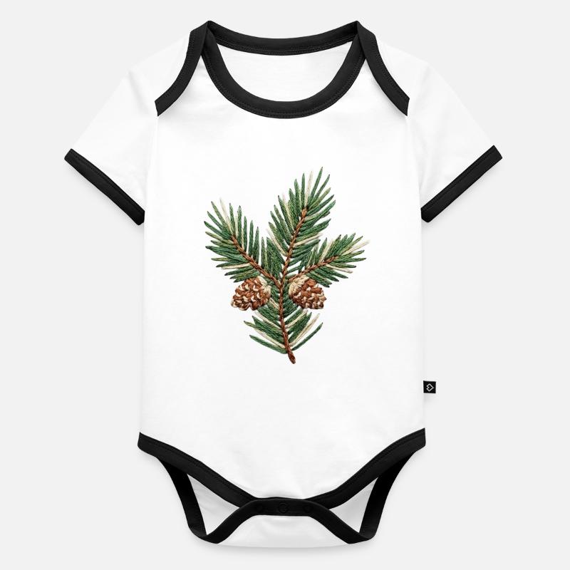 Branche de Noël brodée – vert subtil (imprimé) Body Bébé bio contrasté manches courtes