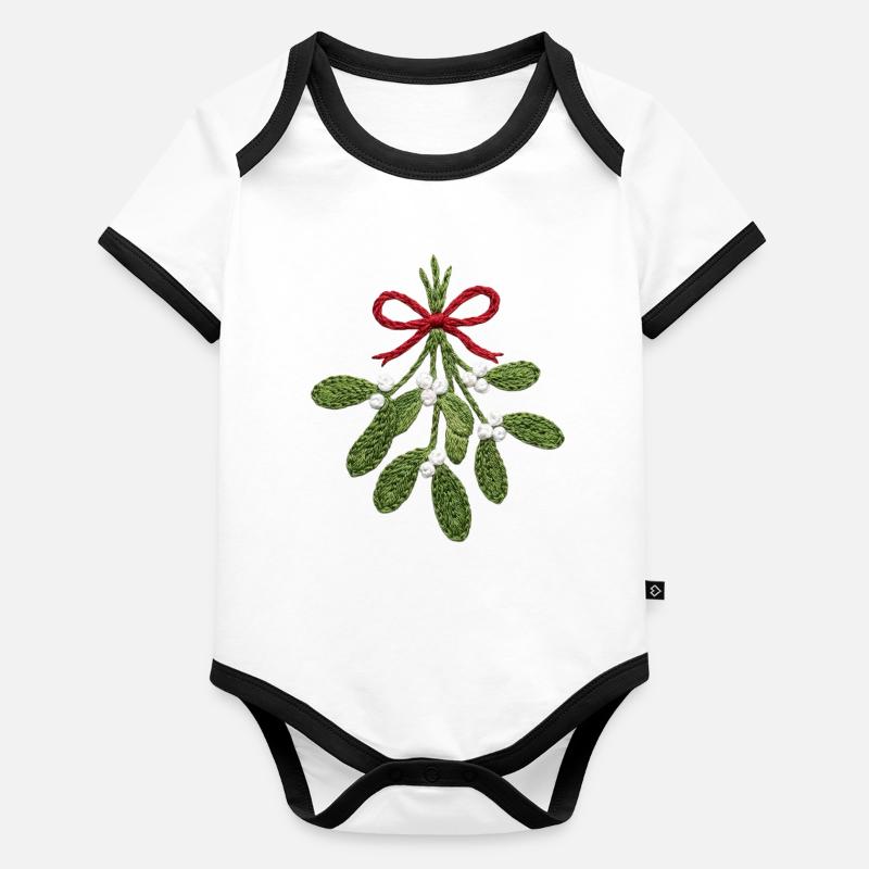 Embroidered mistletoe – romantic Christmas (printed) Organic Baby Contrasting Bodysuit