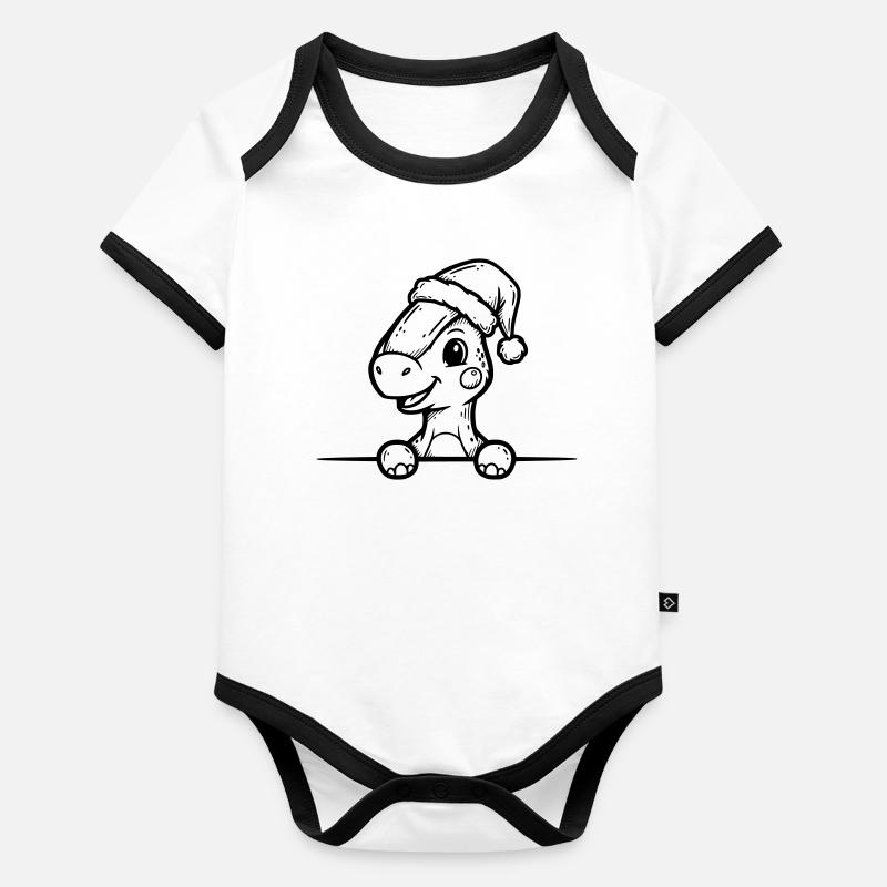 Cute dino with Santa hat – cartoon style Organic Baby Contrasting Bodysuit