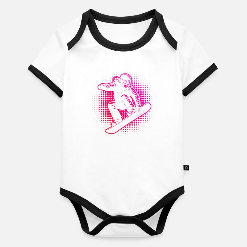Neon Snowboarder Halftone Stil Baby Bio-Kurzarm-Kontrastbody
