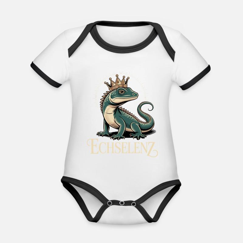 Echselenz Lustige Echse - Baby Bio-Kurzarm-Kontrastbody - Weiß/Schwarz