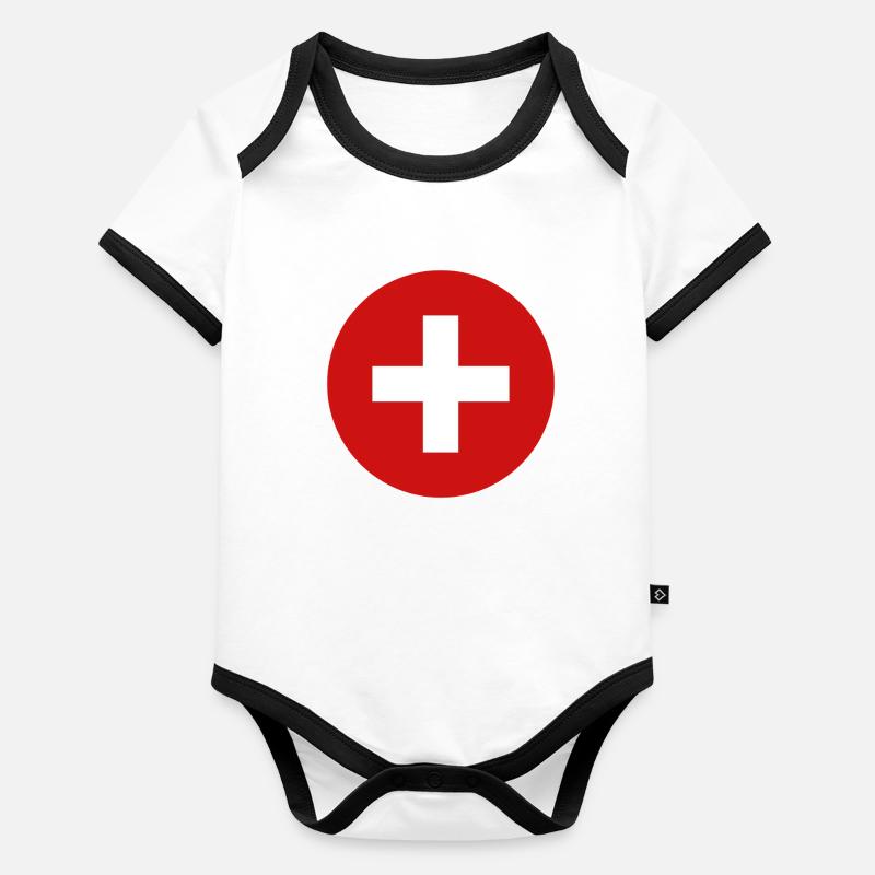 Manche du drapeau suisse Body Bébé bio contrasté manches courtes
