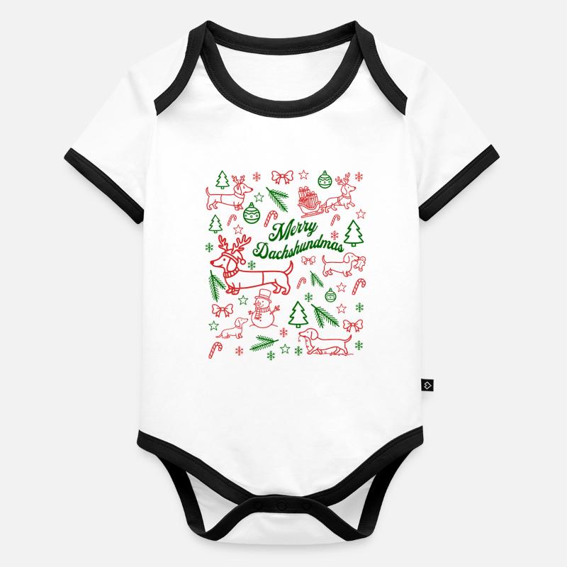 Patron de Noël teckel Body Bébé bio contrasté manches courtes