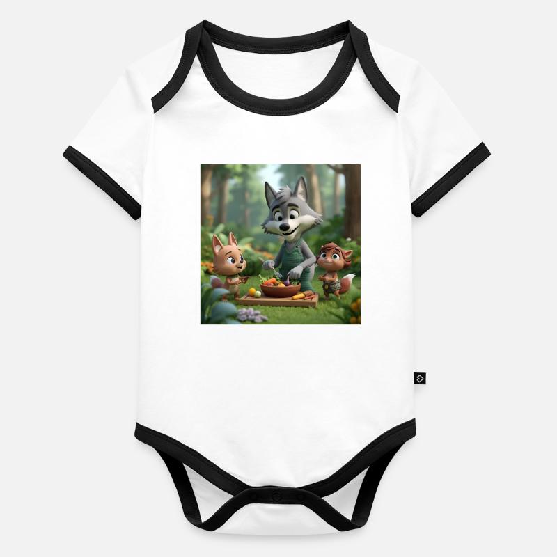 Wolf, veganer Wolf, freundlicher Wolf Baby Bio-Kurzarm-Kontrastbody