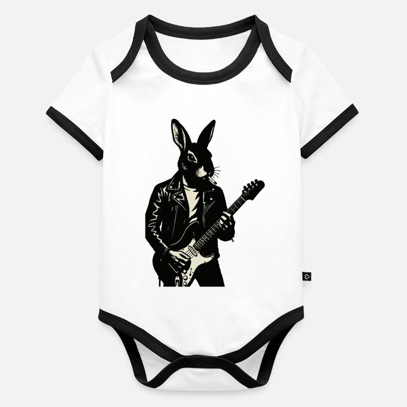 Rabbit in Leather joue de la guitare Body Bébé bio contrasté manches courtes