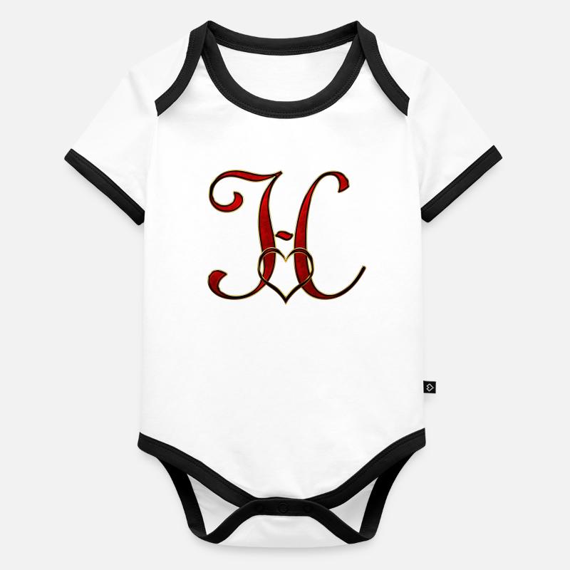 Monogramme H avec cadre en forme de cœur Body Bébé bio contrasté manches courtes