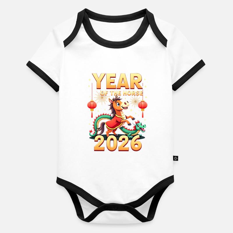 Nouvel An chinois du cheval 2026 Body Bébé bio contrasté manches courtes