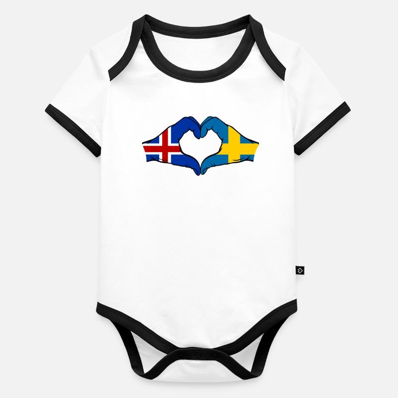 Iceland Sweden Flag Hands Heart Shape Organic Baby Contrasting Bodysuit