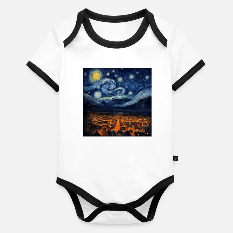 Whirling night over shining village Organic Baby Contrasting Bodysuit