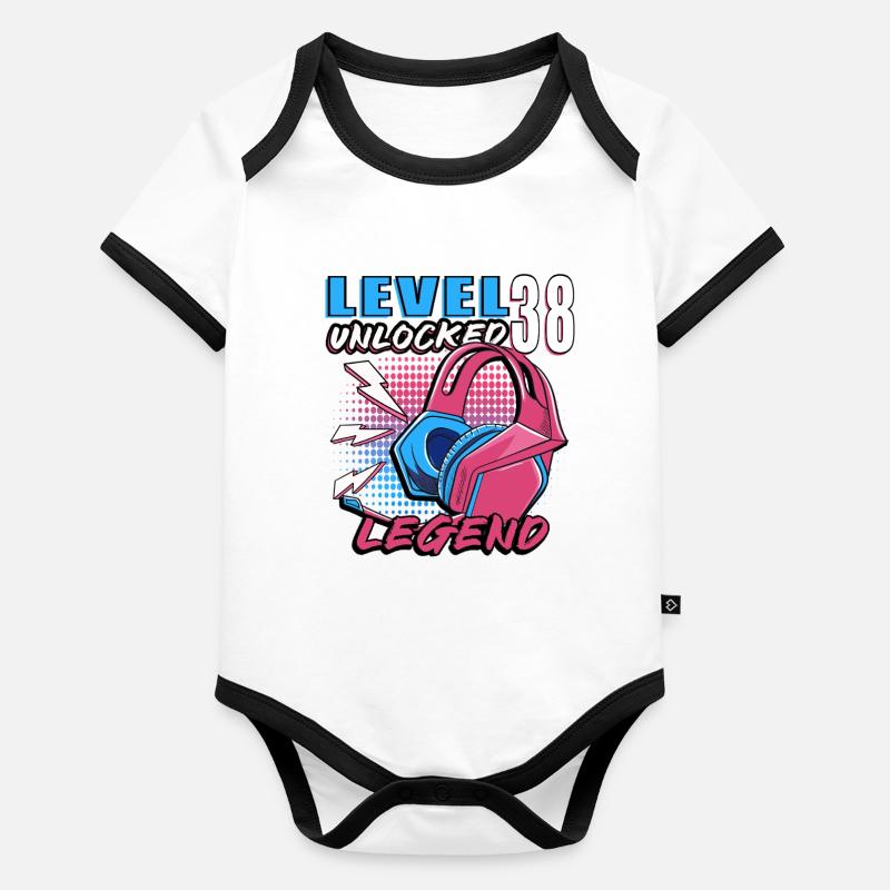 Level 38 Unlocked Legend Neon Kopfhörer Baby Bio-Kurzarm-Kontrastbody