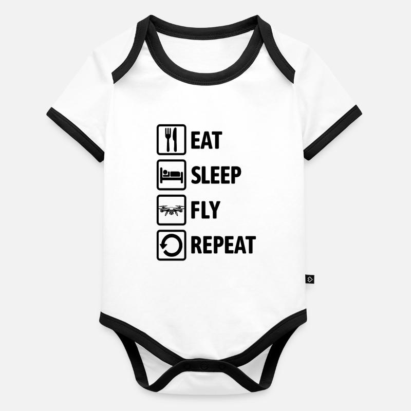 Mange, Dors, Vole Répéter - Drone Fly Pilote Drone Body Bébé bio contrasté manches courtes