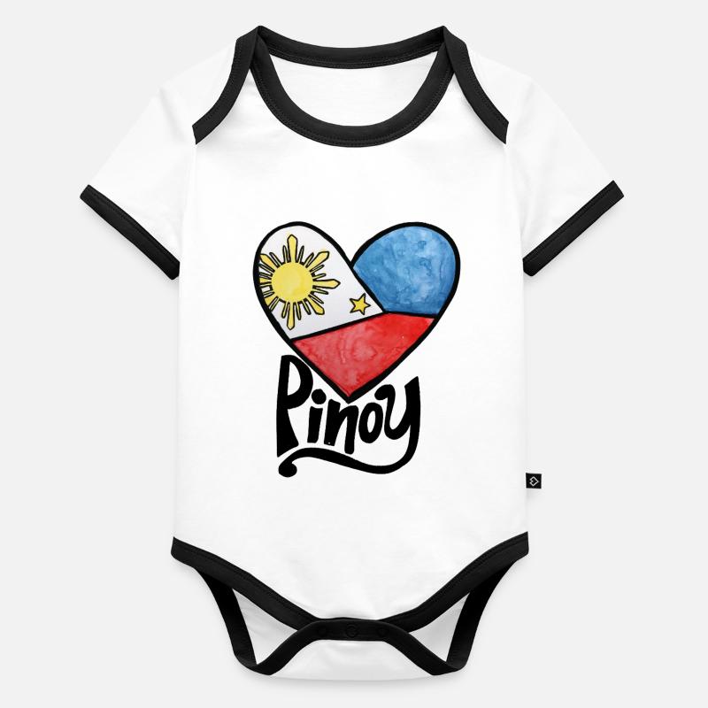 Philippine Flag Heart Print Organic Baby Contrasting Bodysuit