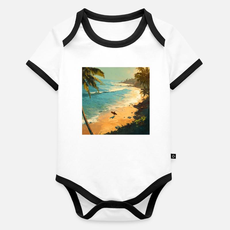 Sonnenstrand Surfer am Palmenstrand Baby Bio-Kurzarm-Kontrastbody