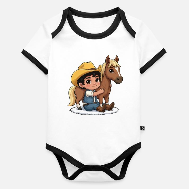 Petit cow-boy et ami cheval Body Bébé bio contrasté manches courtes