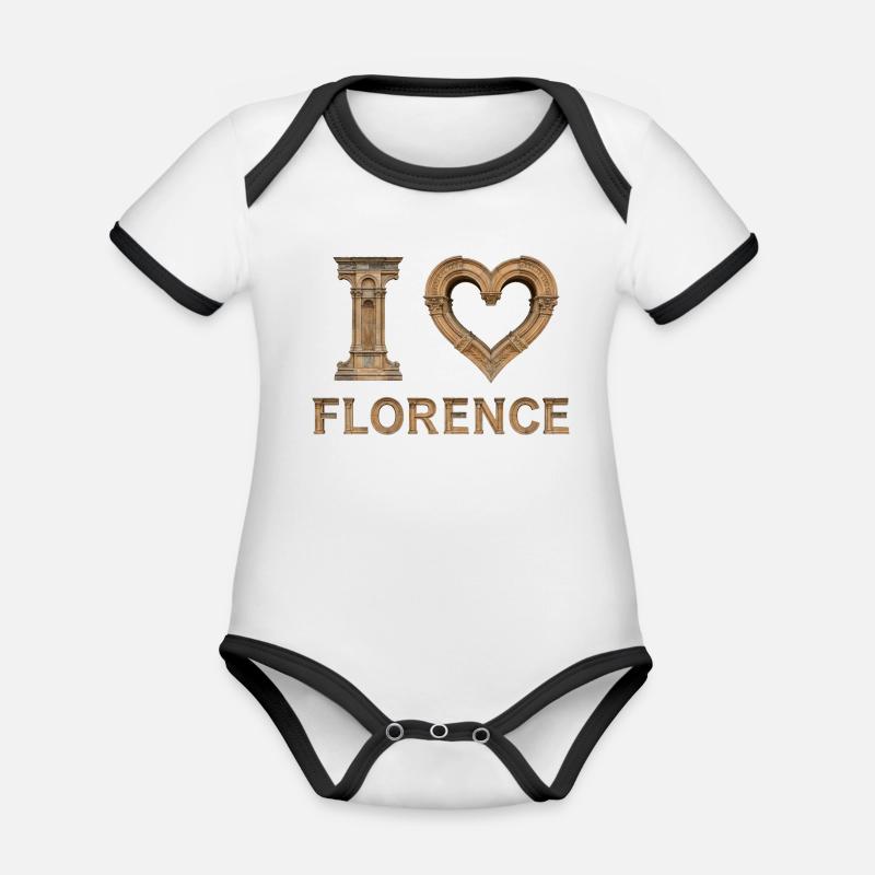FLORENCE – Lettrage en pierre de la Renaissance - Body Bébé bio contrasté manches courtes - blanc/noir
