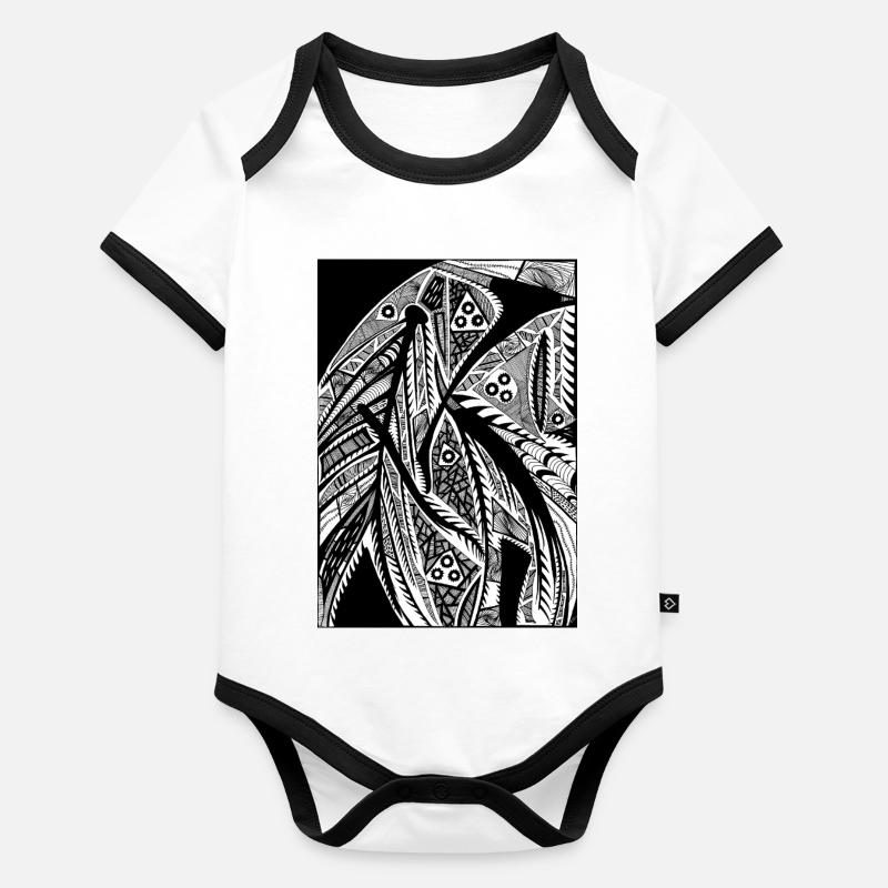 Design abstrait noir et blanc n°2 Body Bébé bio contrasté manches courtes