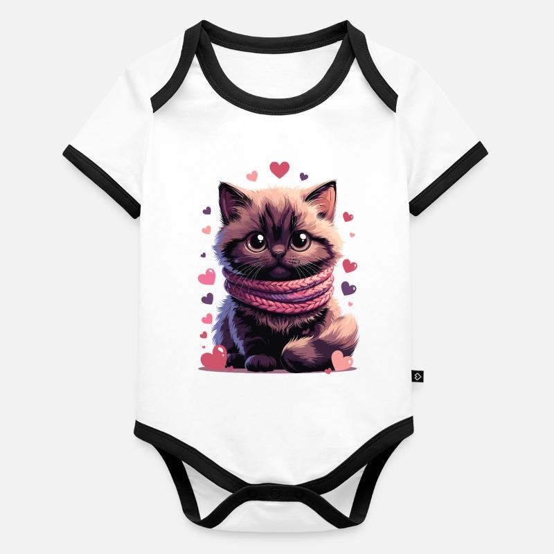 Chaton douillet écharpe rose Body Bébé bio contrasté manches courtes
