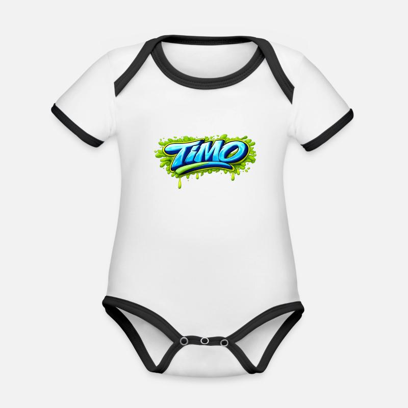 GRAFFITI NAME TIMO FOR  PERFECT GIFT PRINTABLE  - Body Bébé bio contrasté manches courtes - blanc/noir