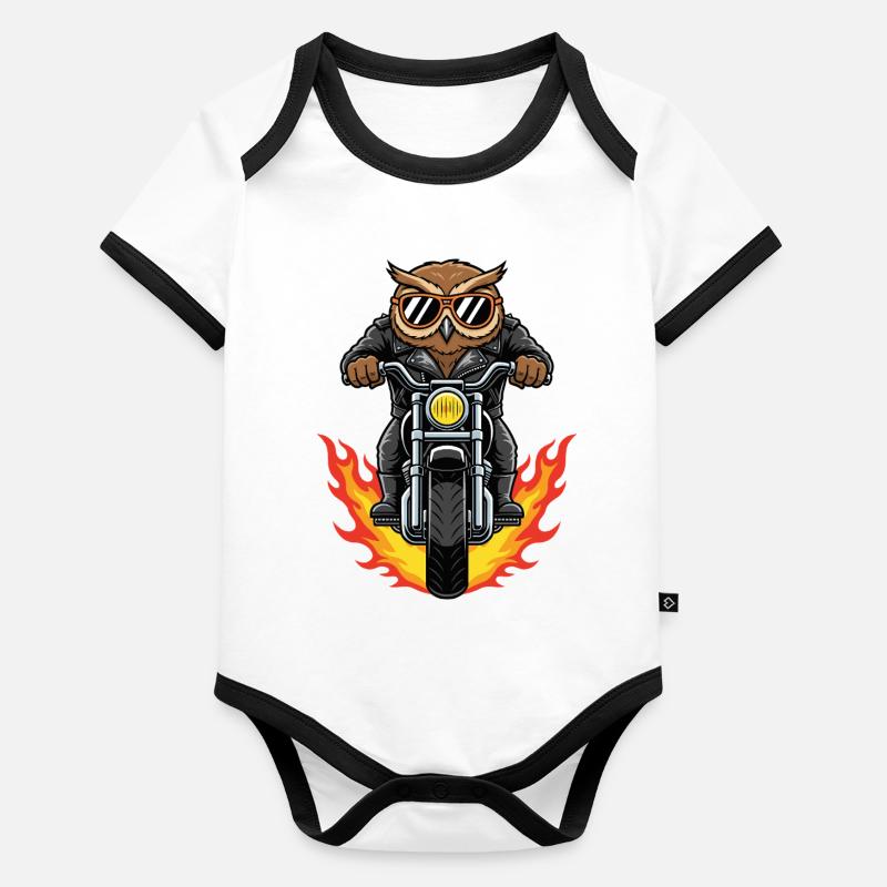 Cool Biker Owl Motorcycle Flames Body Bébé bio contrasté manches courtes