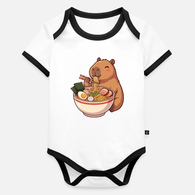 Kawaii Capybara Ramen Body Bébé bio contrasté manches courtes