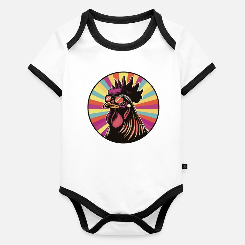 Rooster Pop Art with Sunglasses Organic Baby Contrasting Bodysuit