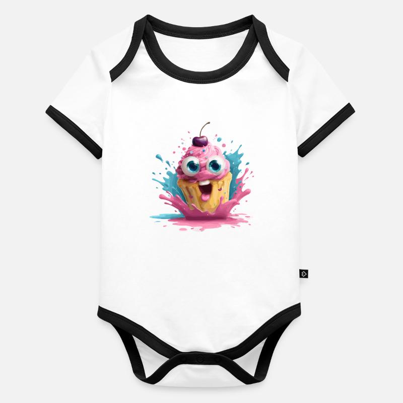 Colorful cupcake with face Organic Baby Contrasting Bodysuit