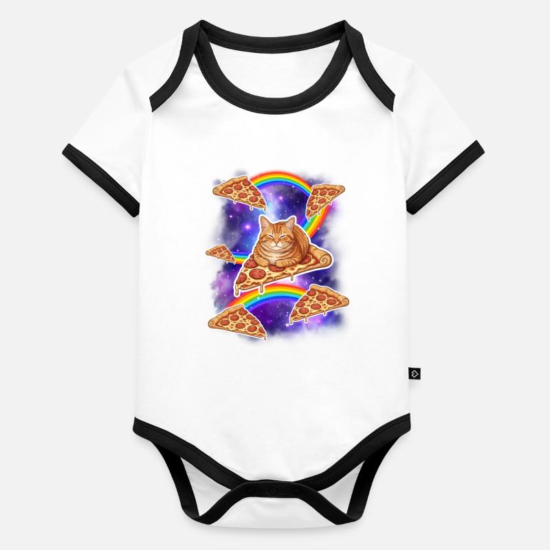Cat Riding Pizza In Space Funny Pizza Meme Organic Baby Contrasting Bodysuit