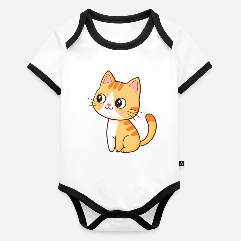 Kawaii-Orange-Kätzchen sitzt mit einem schelmischen Lächeln da Baby Bio-Kurzarm-Kontrastbody