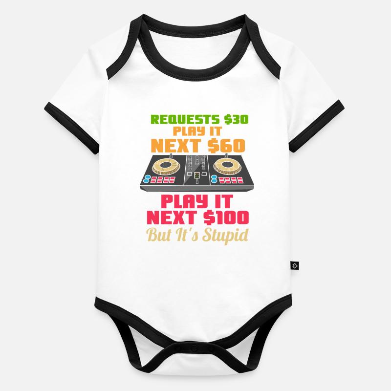 Funny DJ Request Fee Musical Turntable Design Organic Baby Contrasting Bodysuit