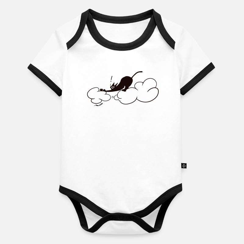Adorable Chat noir sur les nuages Illustration minimale de chat Body Bébé bio contrasté manches courtes