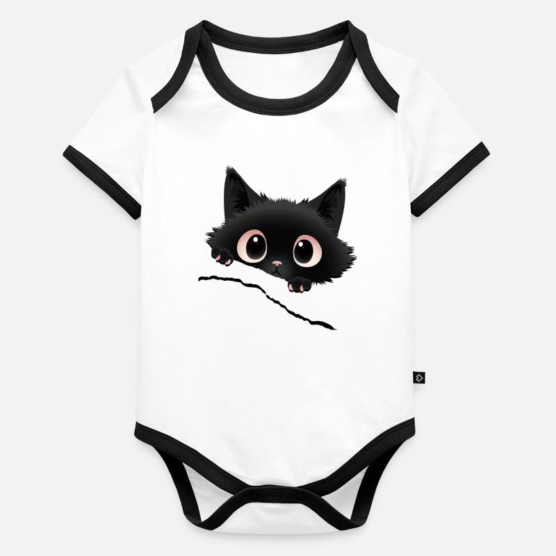Le chaton noir de Kawaii pointe du regard Body Bébé bio contrasté manches courtes