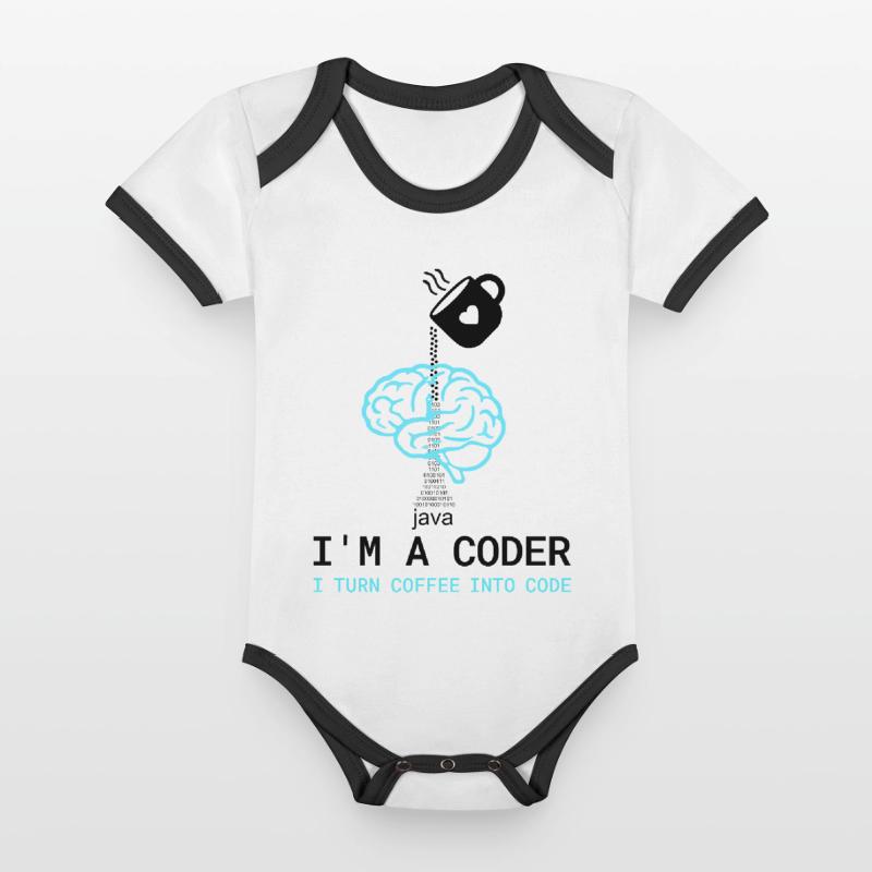 Coder T-Shirt: Coffee into Code – Nerdy Programmie Baby Bio-Kurzarm-Kontrastbody