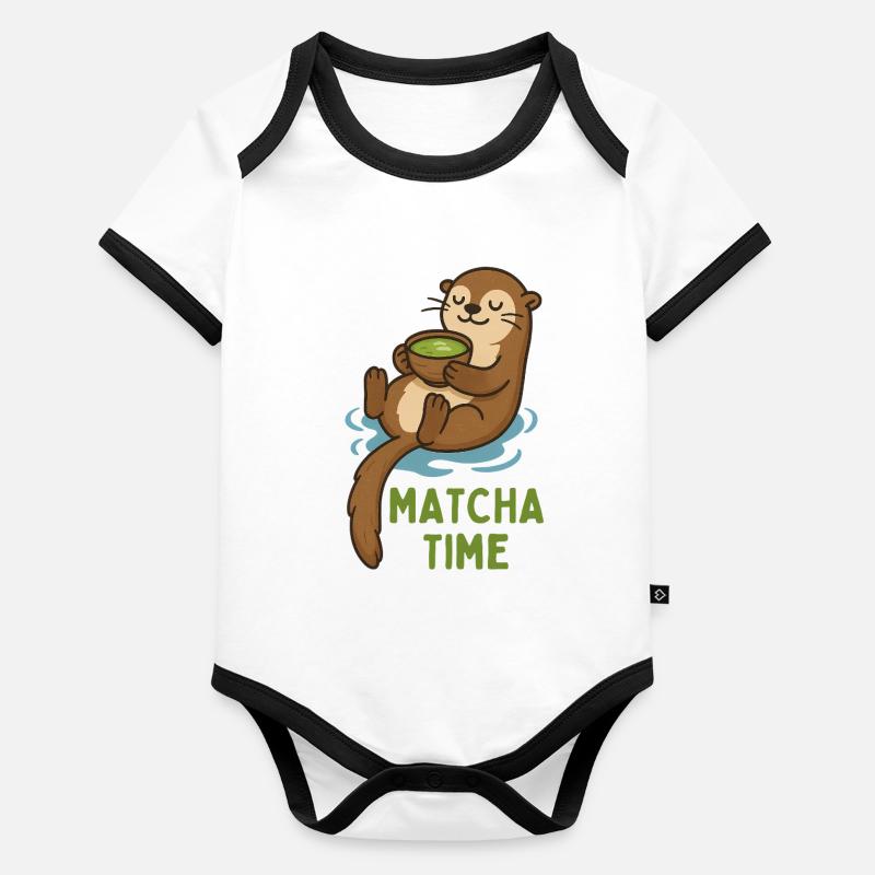 L’heure de la Loutre Matcha Body Bébé bio contrasté manches courtes