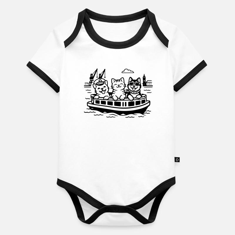 Croisière portuaire Cats Dogs Harbour Hambourg Body Bébé bio contrasté manches courtes