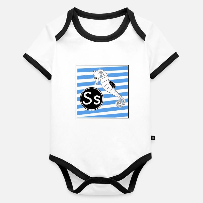 S pour hippocampe Body Bébé bio contrasté manches courtes