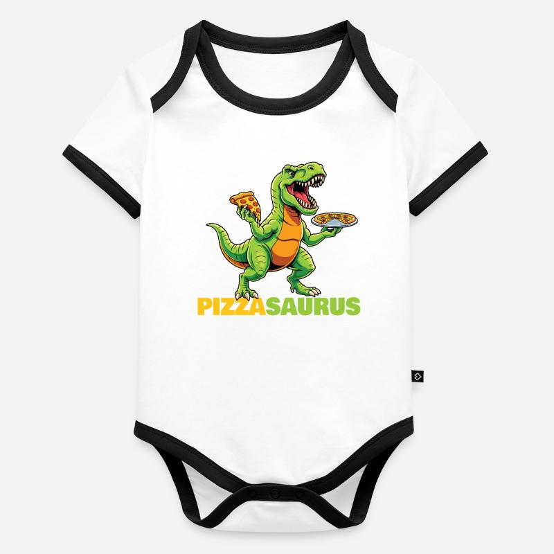 Pizzasaurus Dinosaur Pizza Lover Funny  Organic Baby Contrasting Bodysuit