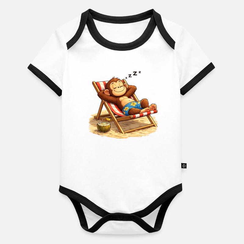 Tropical Nightcap Monkey on the Beach Organic Baby Contrasting Bodysuit