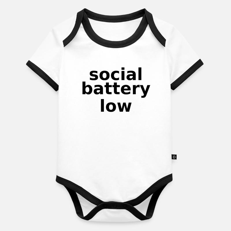 social battery low – Lowercase Stacked Typographic Body Bébé bio contrasté manches courtes