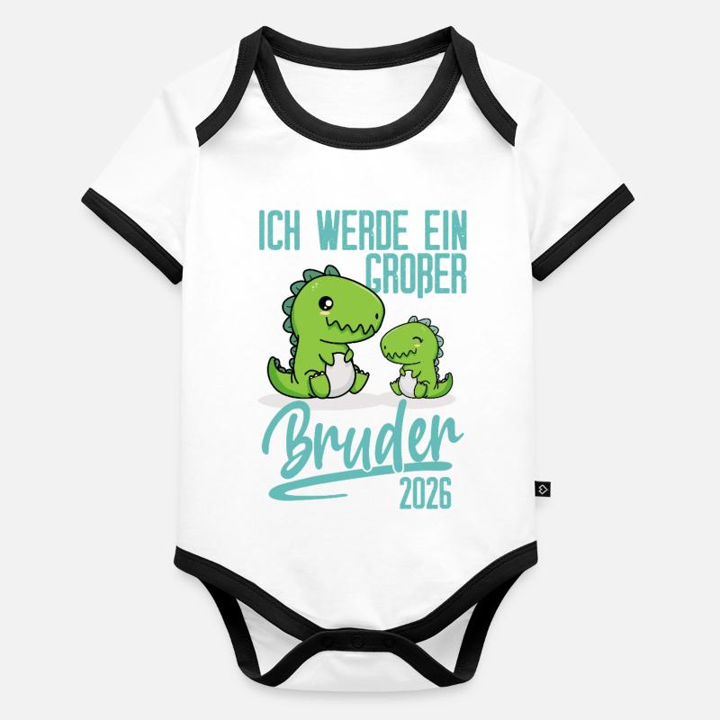 Ich werde ein großer Bruder Dino 2026 Baby Baby Bio-Kurzarm-Kontrastbody