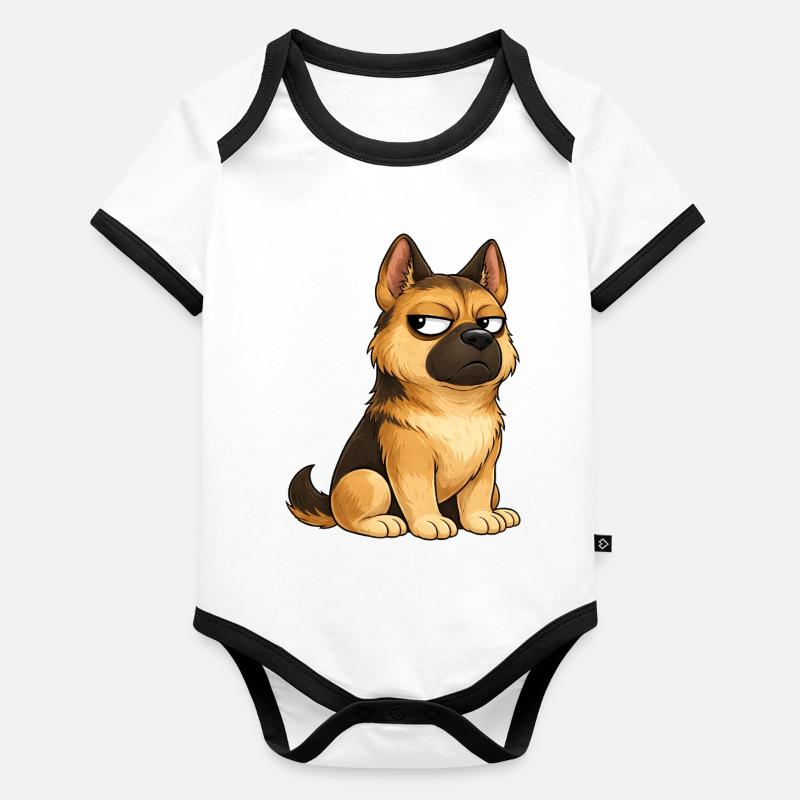 Cool Dog German Shepherd Skeptical Organic Baby Contrasting Bodysuit