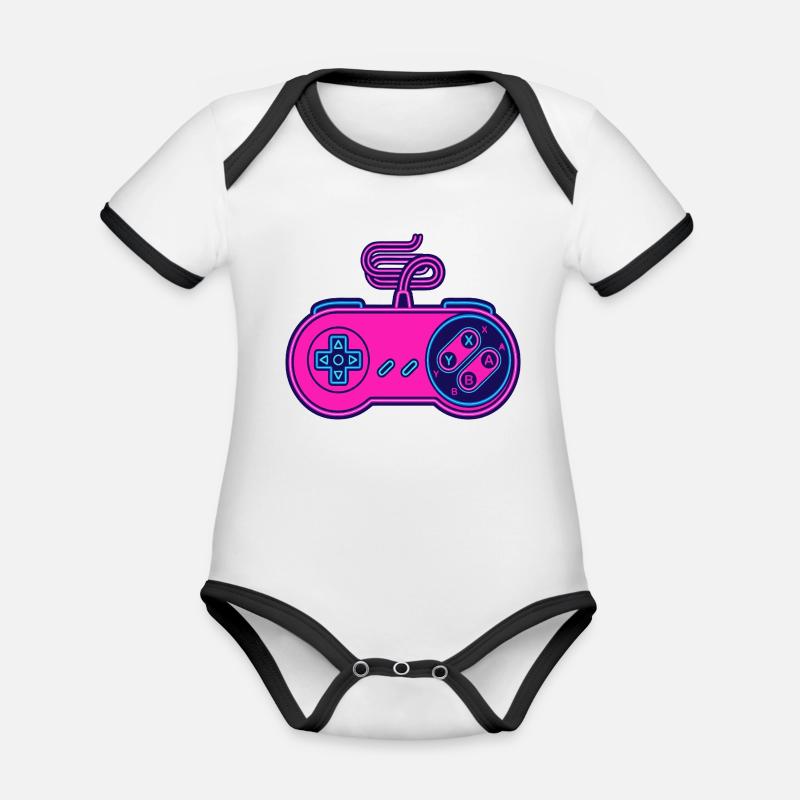 Retro pink neon controller - Organic Baby Contrasting Bodysuit - white/black