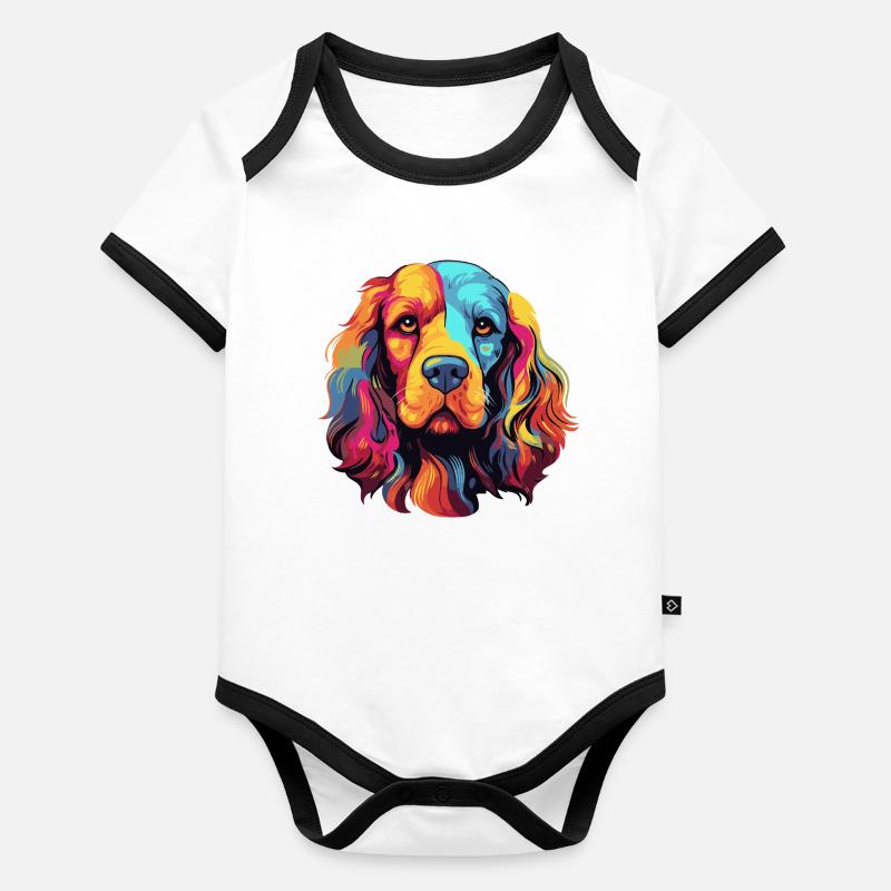 Farbenfroher Hund Pop Art Baby Bio-Kurzarm-Kontrastbody