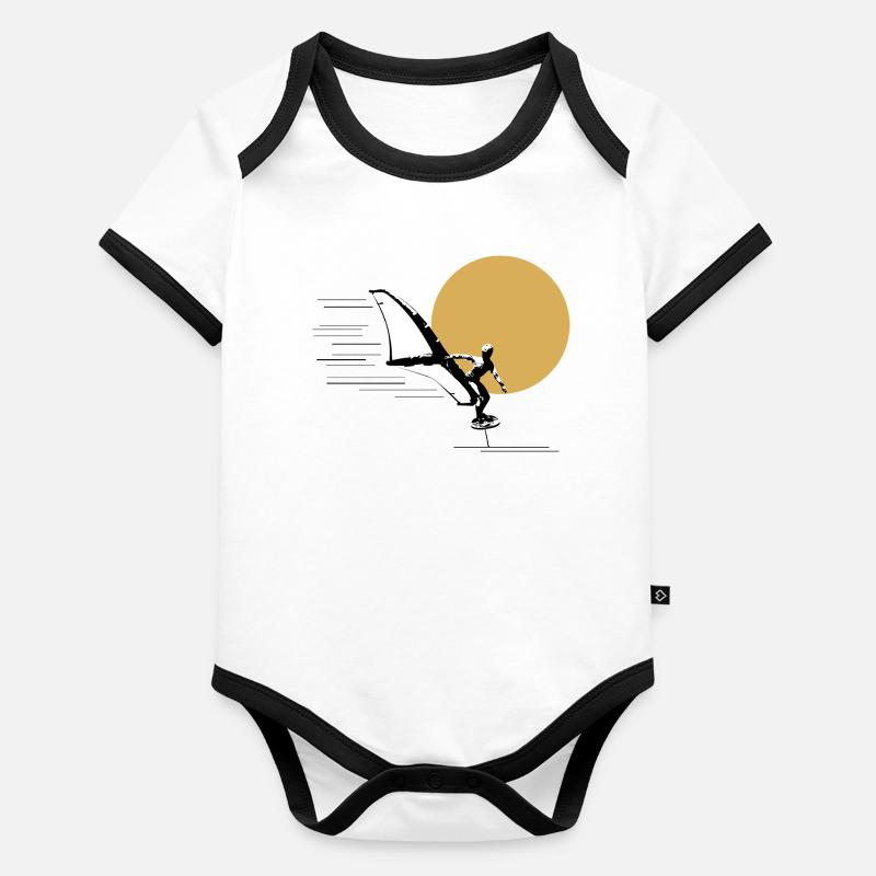 Wingfoiler devant le soleil Body Bébé bio contrasté manches courtes