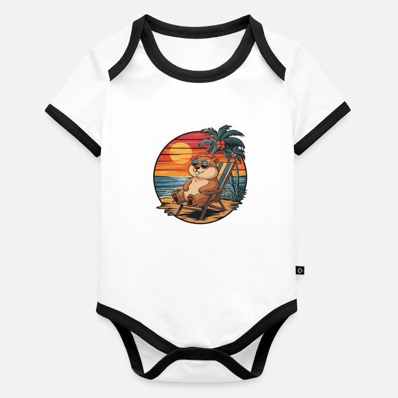 Funny Gopher on Beach Summer Vacation Sunset Organic Baby Contrasting Bodysuit
