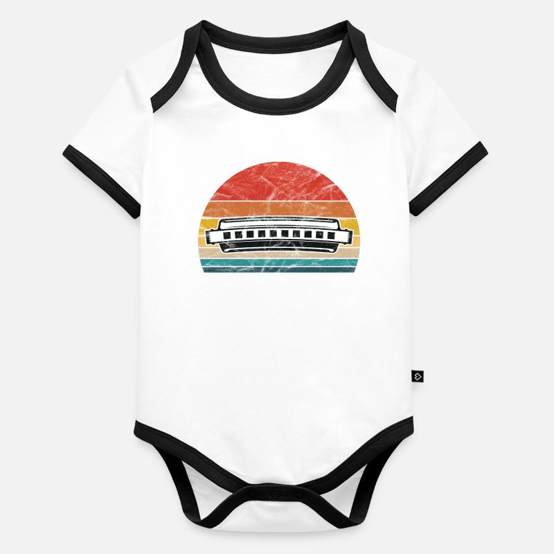 Mundharmonika Retro Vintage Baby Bio-Kurzarm-Kontrastbody