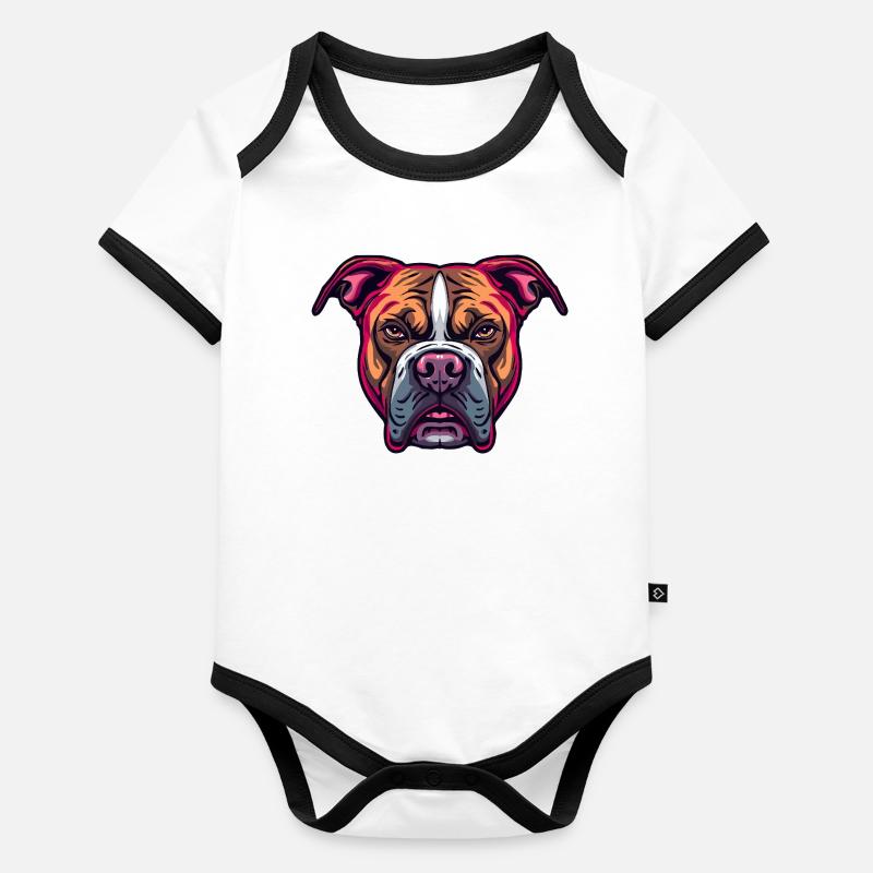 Neon Bulldog Head Illustration Organic Baby Contrasting Bodysuit