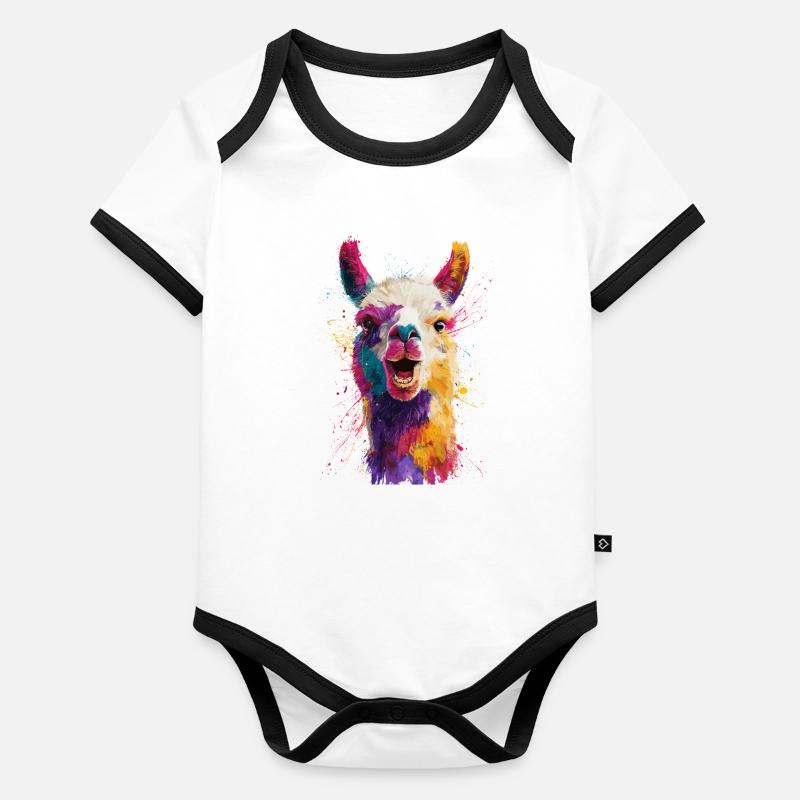 Farbenfrohe Llama Explosion Baby Bio-Kurzarm-Kontrastbody