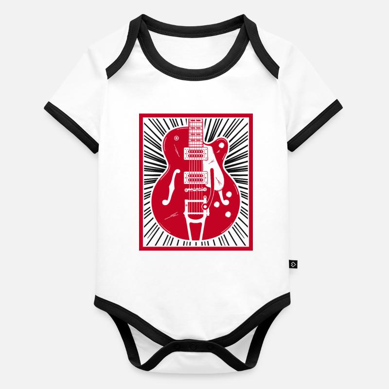 Explosion de silhouette de guitare rétro rouge Body Bébé bio contrasté manches courtes