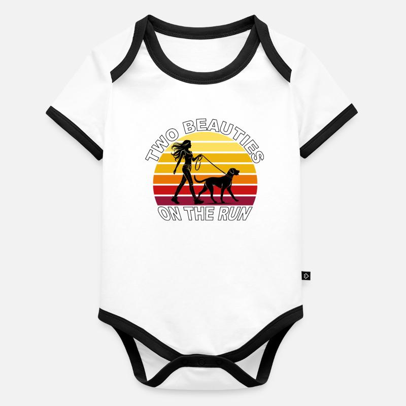 Deux beautés en fuite Dog Retro Design Body Bébé bio contrasté manches courtes